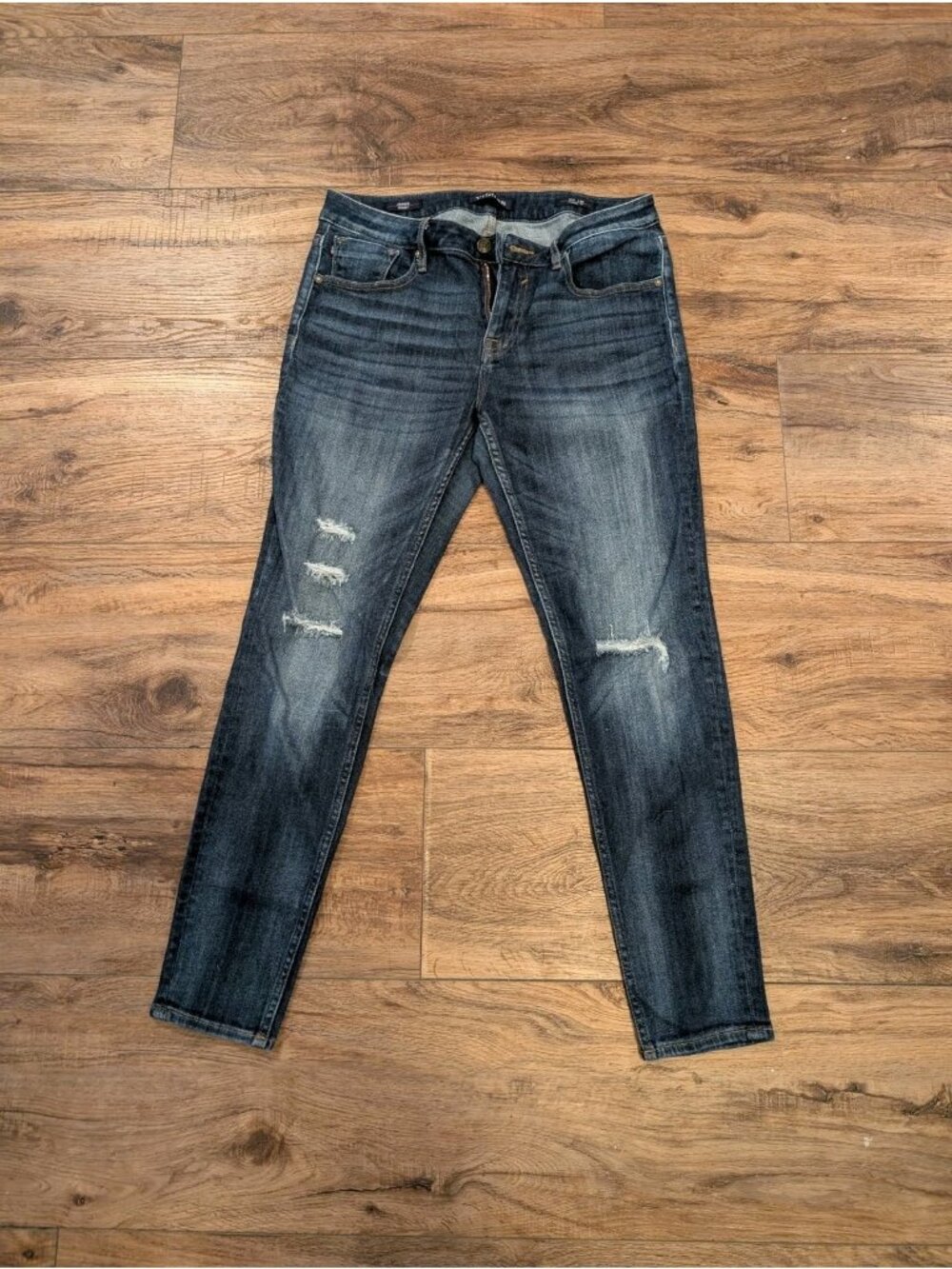 VIGOSS Jagger Dark Wash Distressed Stretch Skinny Jeans, Mid Rise Size 31/ 29